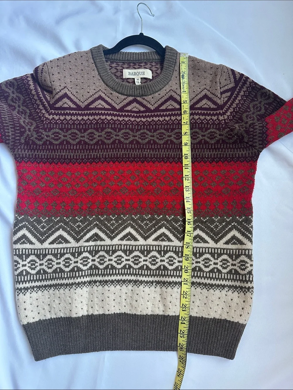 Baroque Fair Isle Crewneck Size M Tan Red Pullover Wool Nylon Sweater Preppy